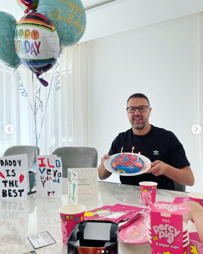 The comedian gushed over his three kids who treated him to homemade cake, cards and balloons.