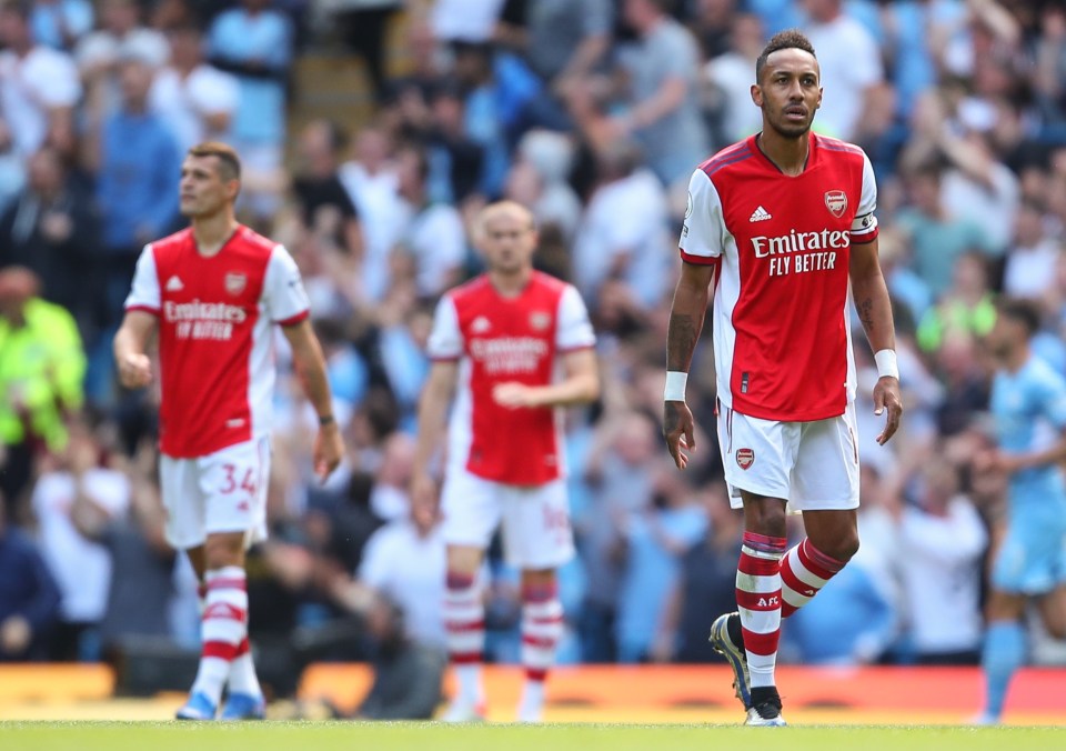 Arsenal’s players look shell-shocked after their crushing defeat at Manchester City