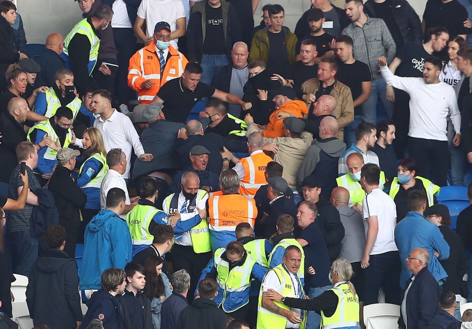 It is unclear what kicked off the brawl in the away end