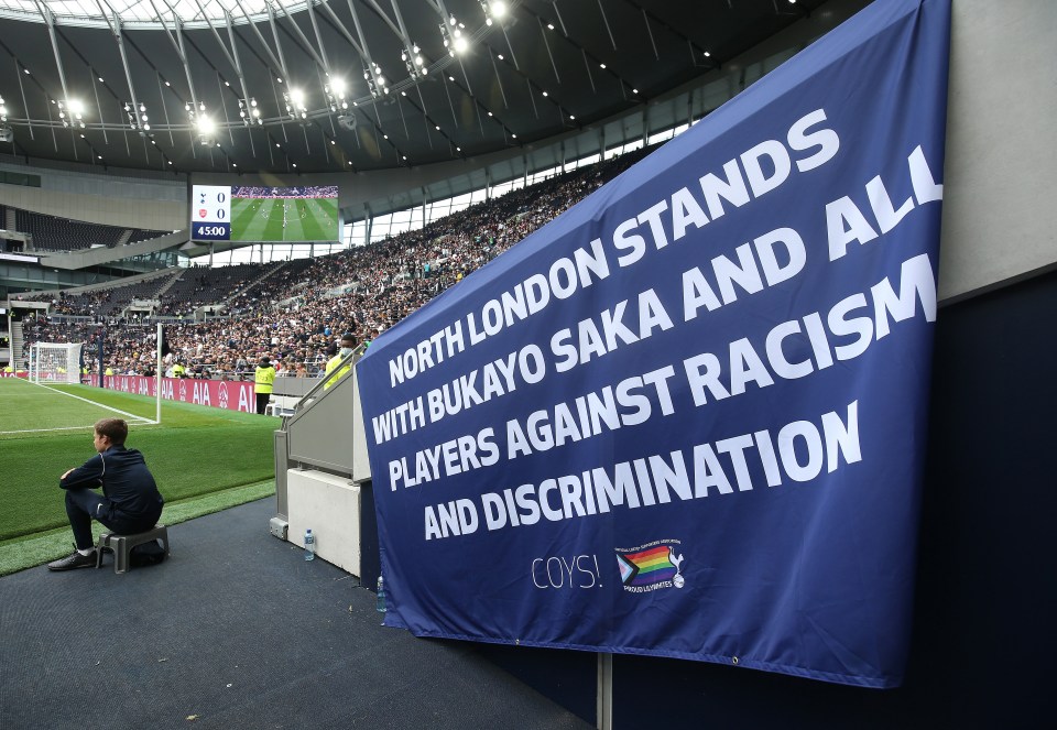 Tottenham fans proudly displayed a banner in support of Arsenal ace Bukayo Saka after his Euro 2020 racism hell