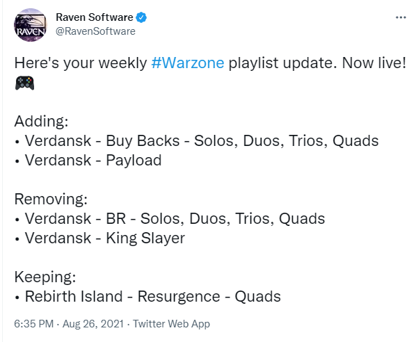 Raven Software tweet