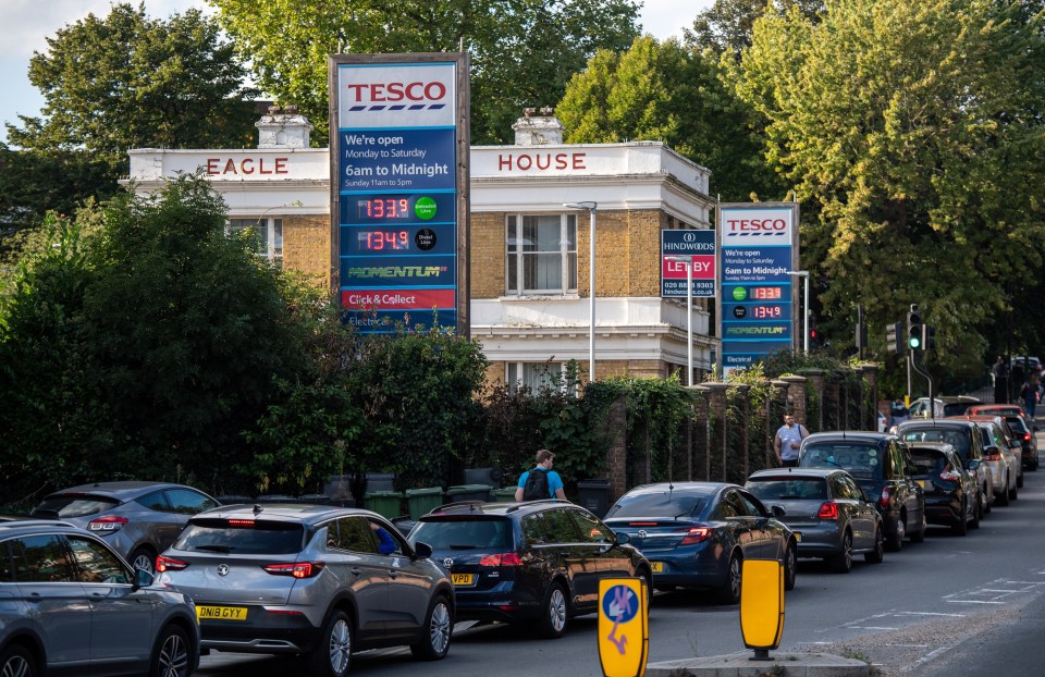 The government says there’s no shortage of fuel – but some panicked Brits have queued for more than four hours outside stations