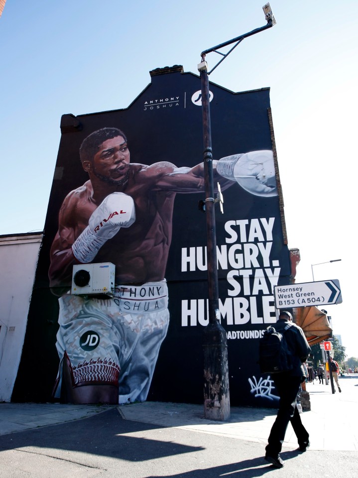 A giant Anthony Joshua mural has been created near Tottenham Hotspur Stadium