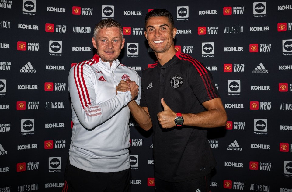 Man Utd manager Ole Gunnar Solskjaer with Cristiano Ronaldo