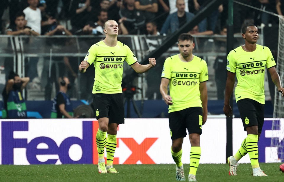 Haaland celebrates after netting in the Champions League win against Besiktas