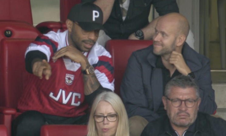 Thierry Henry and Ek sat next to one another at the North London derby on Sunday