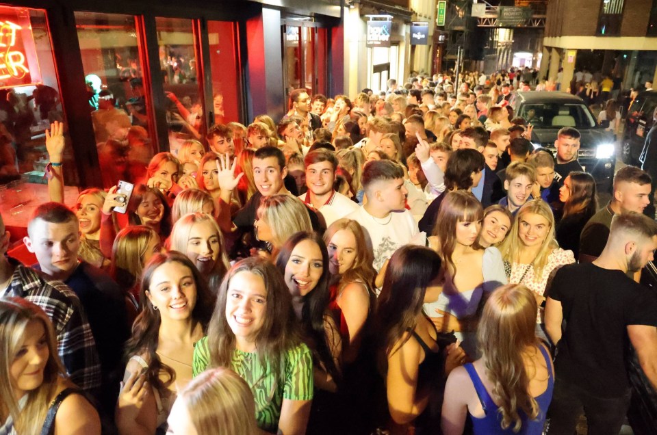 Huge groups of students attempt to get into bars and clubs in Newcastle city centre