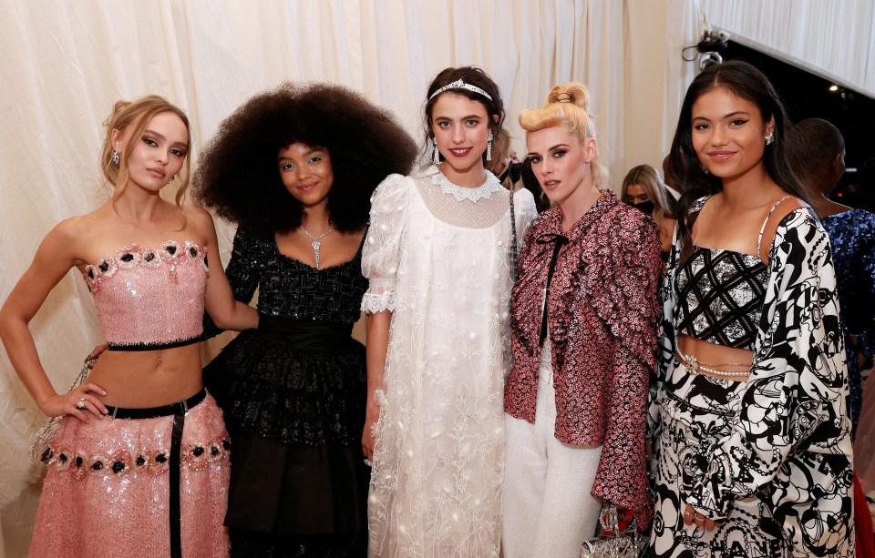 Emma Raducanu, right, poses with (left-to-right) Lily-Rose Depp, Whitney Peak, Margaret Qualley and Kristen Stewart at last night’s Met Gala