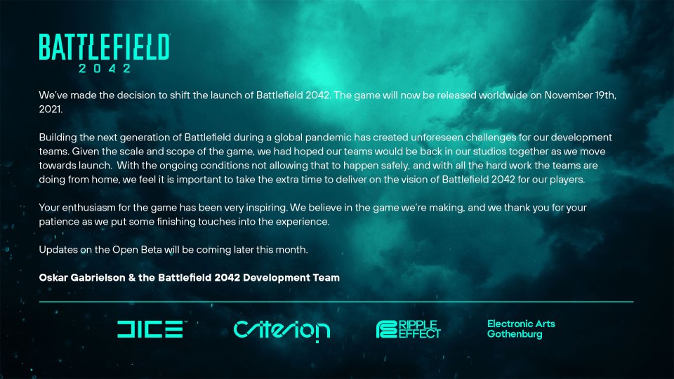 Battlefield 2042 delay announcement