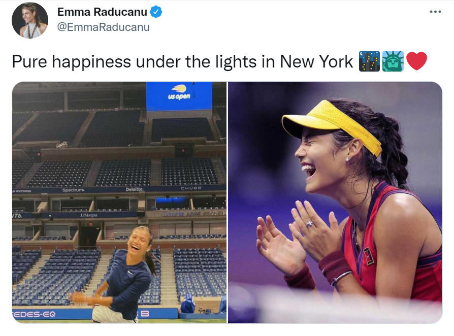 Raducanu shared her joy in a tweet this morning