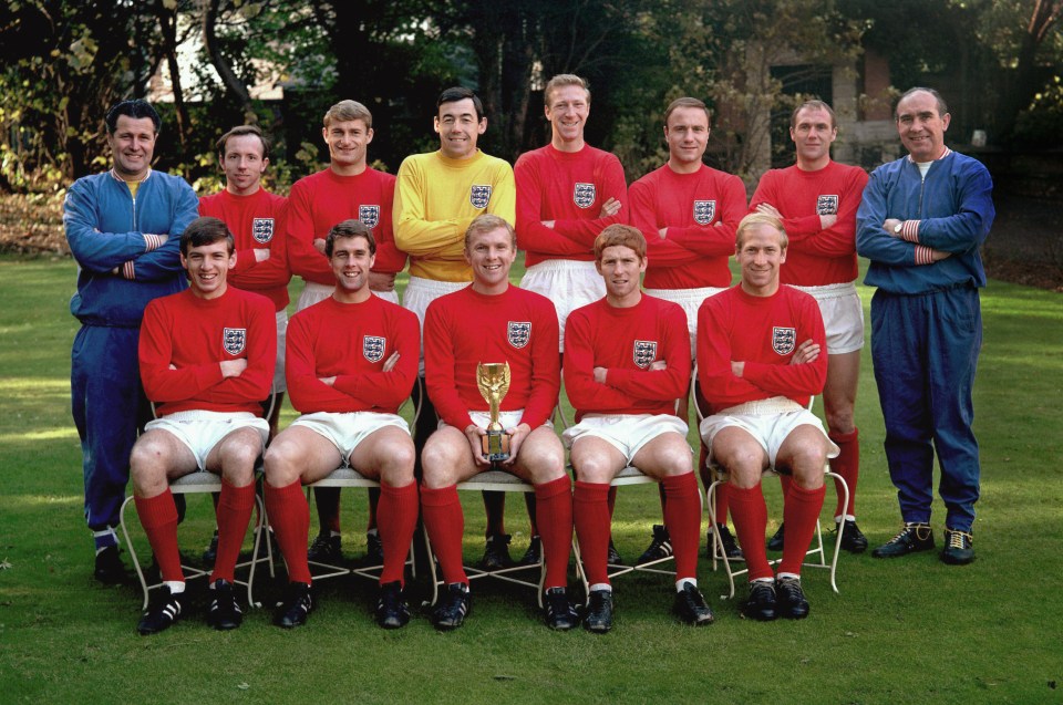 The later Roger Hunt, back row, third from eft, was part of Sir Alf Ramsay's iconic 1966 World Cup squad, scoring three goals at the tournament