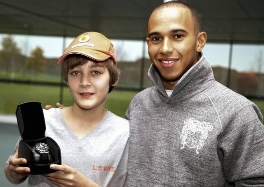 Russell, pictured next to Lewis Hamilton in 2010, as an aspiring F1 champ