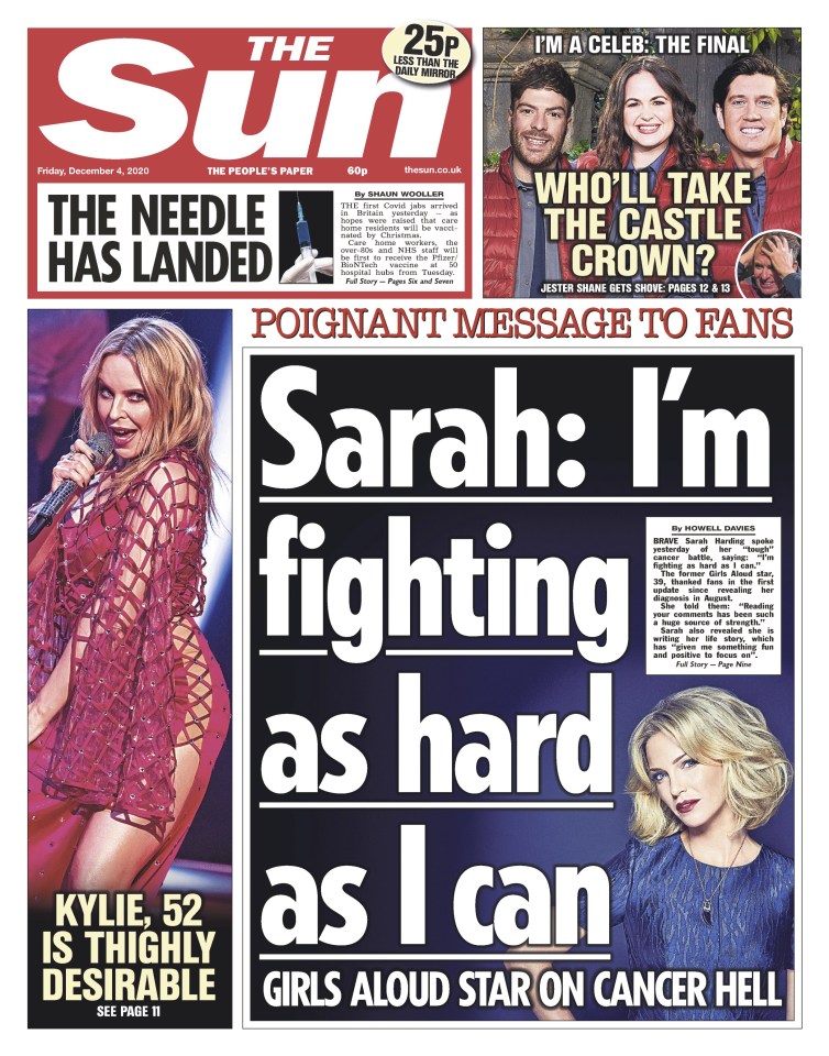 The Sun reported on Sarah's brave battle with cancer as she spoke out about her diagnosis