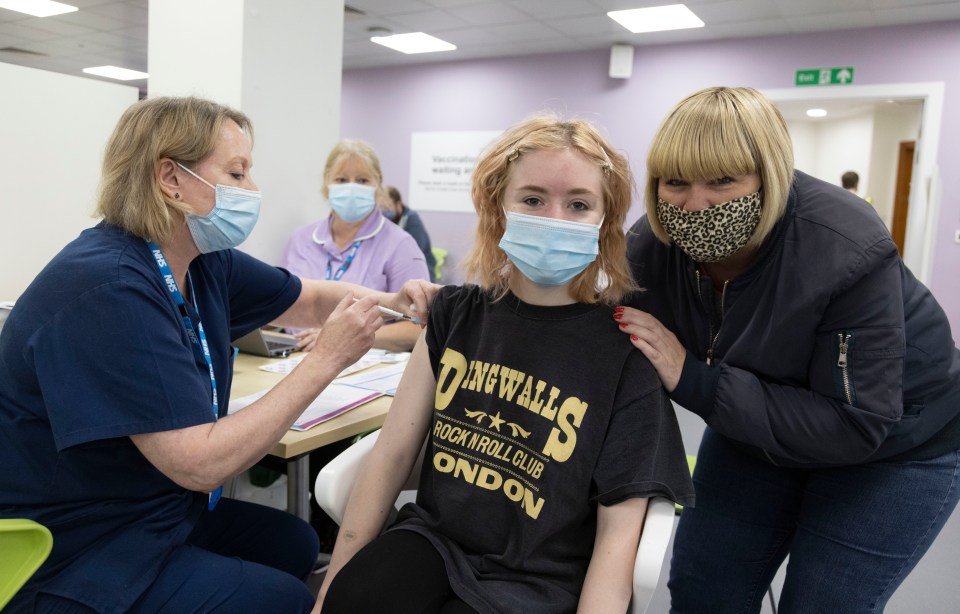 Vaccines were rolled out to 16 and 17-year-olds in August and half have already had a jab (Pictured: 16-year-old Ruby Anson in Stevenage)