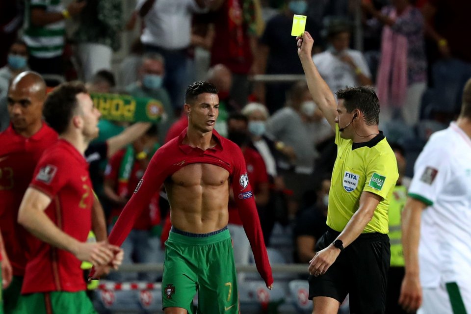 Ronaldo was booked for taking his shirt off against Ireland