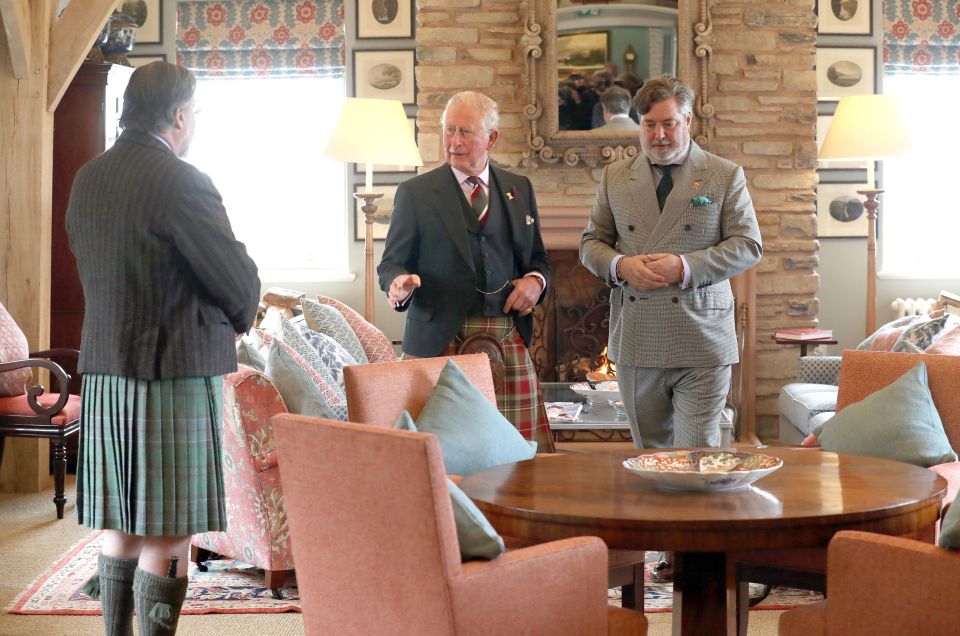 Charles and Fawcett in 2019 at the boutique B&B the prince created at the Castle of Mey