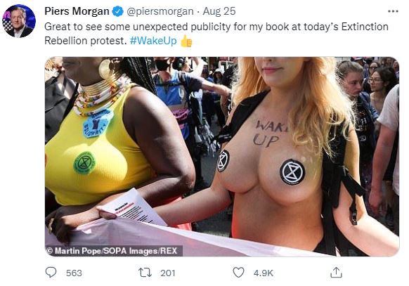 Piers Morgan weighed in after joking that the message on Laura's chest was a promotion for his book