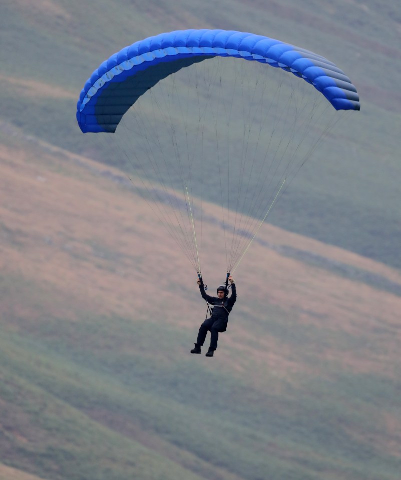 The star was performing parachute jumps in the Lake District when scrambling devices used to prevent drones interfering made the animals collapse in confusion