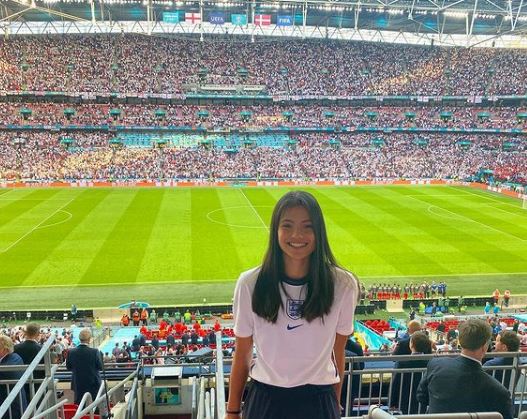 The tennis talent also loves her football - pictured her cheering England on at Euro 2020