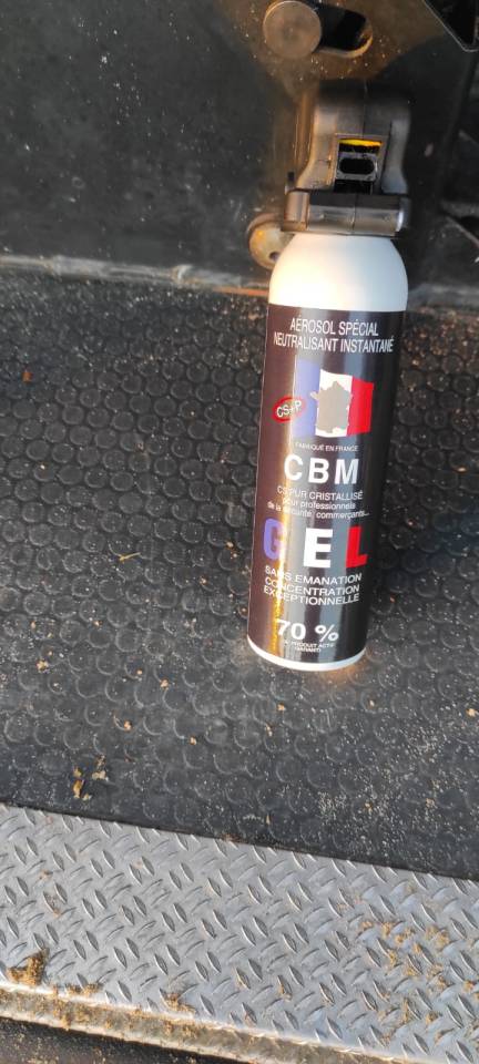 A can of pepper spray recovered by police - desperate migrants are using the weapon against officers attempting to stop them crossing into Britain