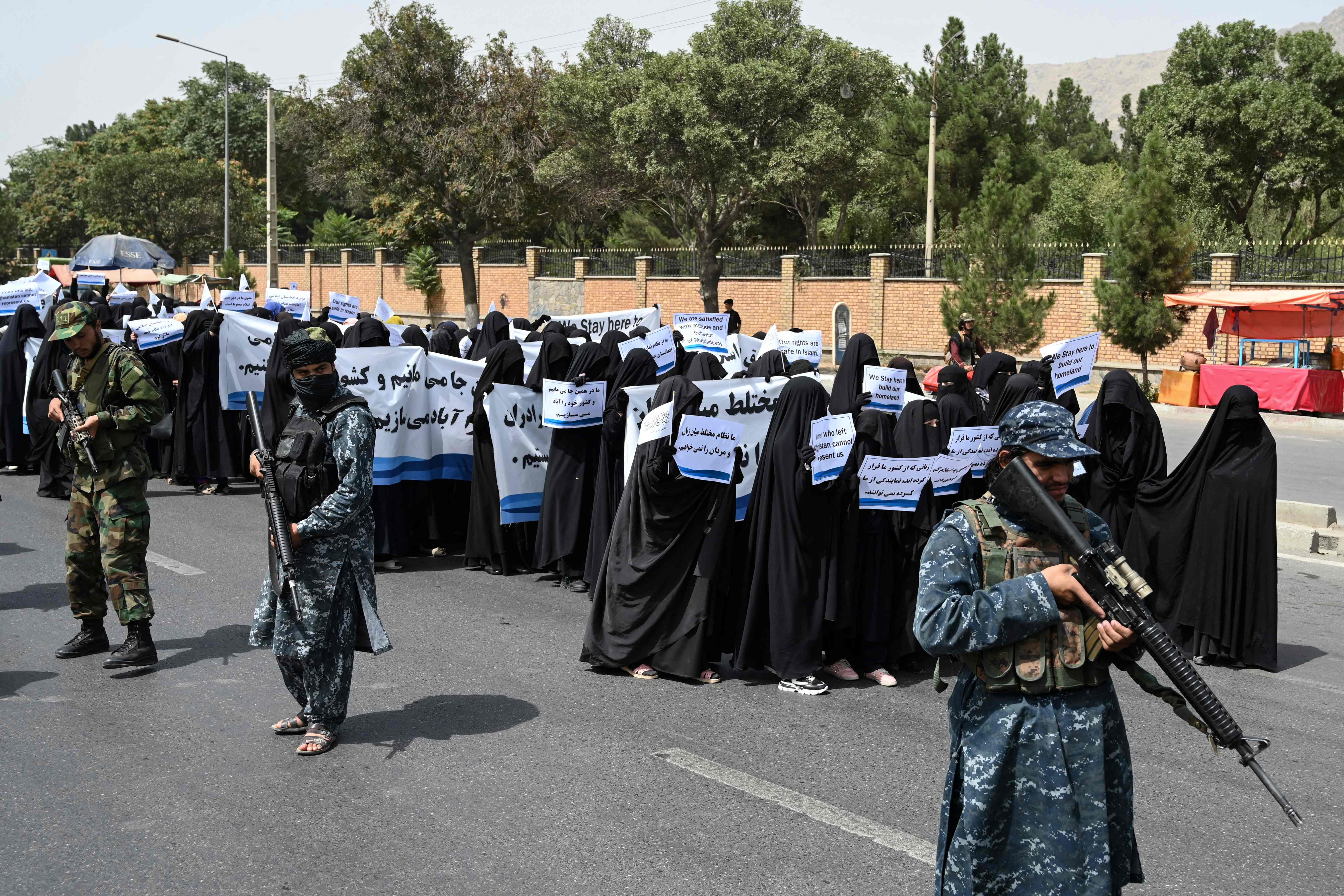 Women were forced to take part in a pro-Taliban rally