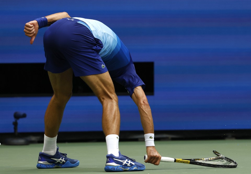 Djokovic smashed his racket early in the second set as his frustrations boiled