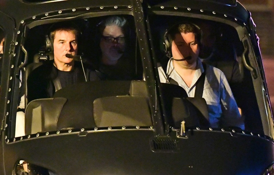 Tom Cruise arrived in London by helicopter after finally finishing filming Mission Impossible 7