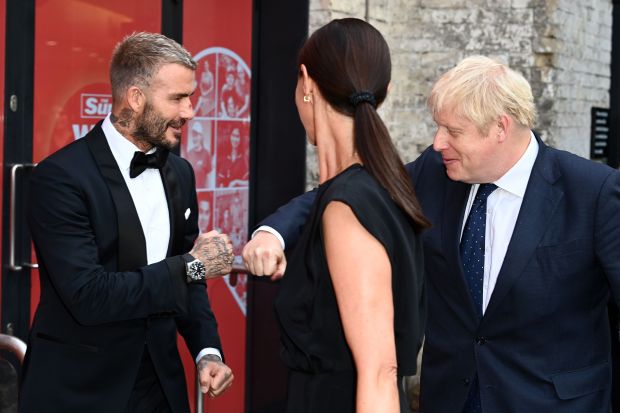 David Beckham fist-bumped Prime Minister Boris Johnson at the awards