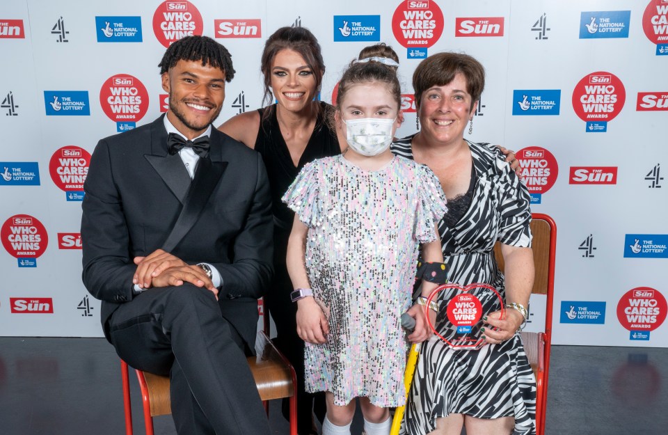 Carmela and her mum Lucy with Tyrone Mings and Lauren Steadman