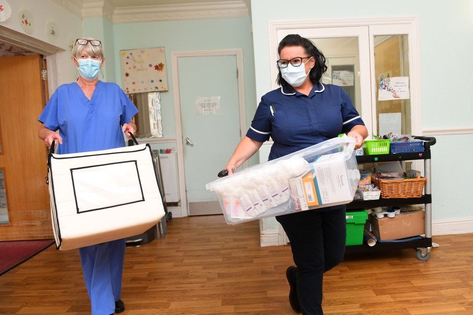 GP Gail Nation and Nurse Sharon Jones delivering the vaccines to Ty Ross Nursing Home