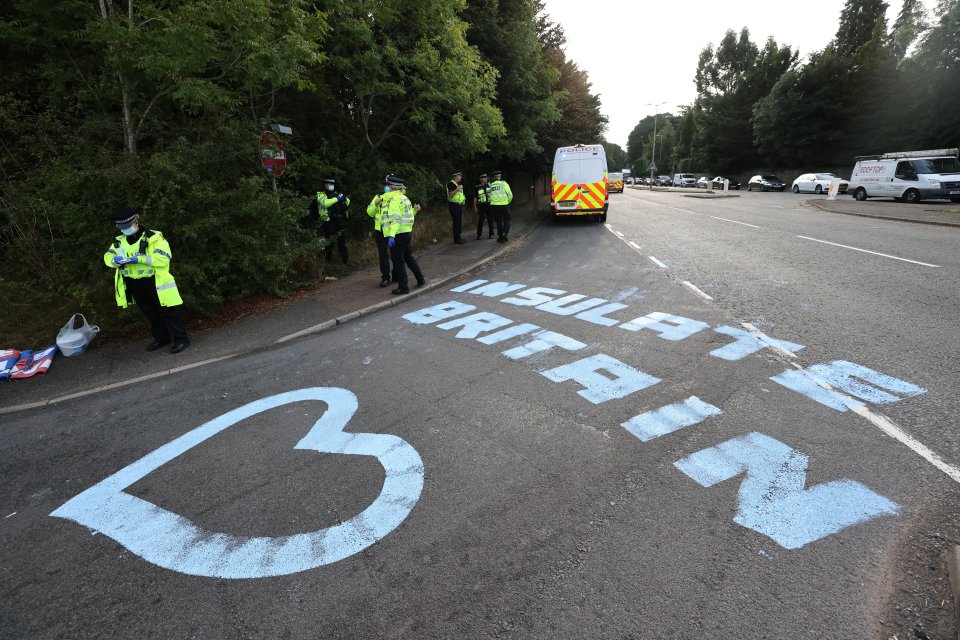 Paint on the ground as protesters from Insulate Britain attempt to blockade the M25