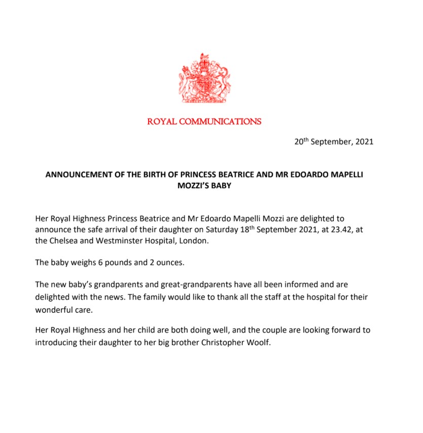 Buckingham Palace made the announcement