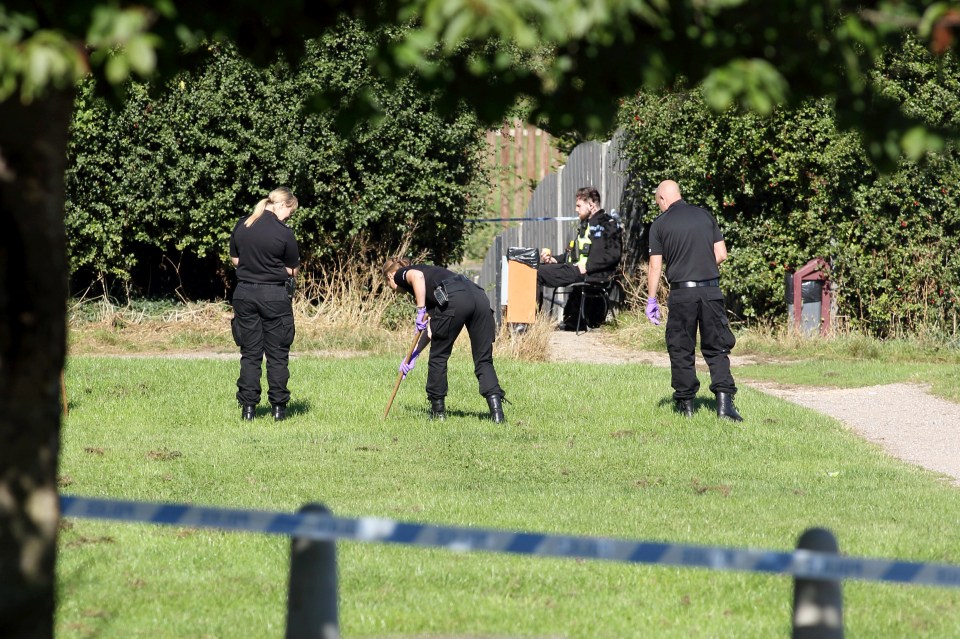 Police search a field near the home