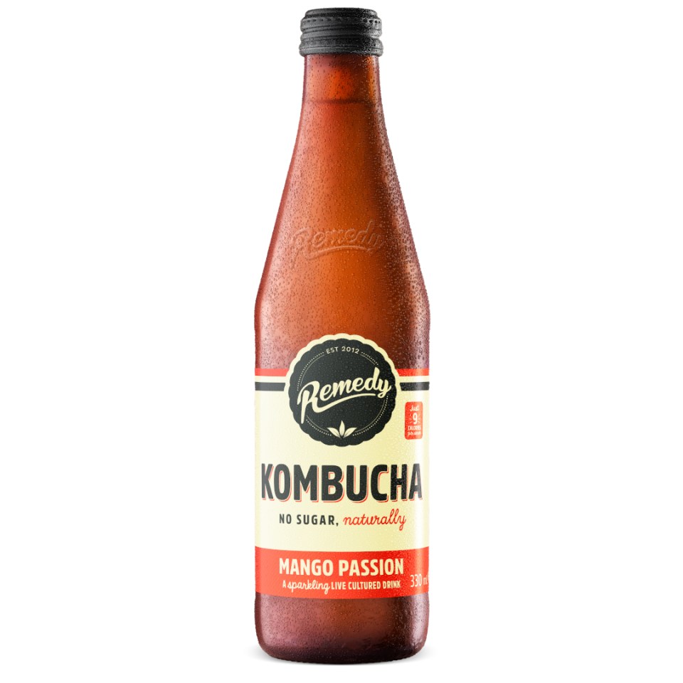 Refreshing and fruity without too much fizz, Remedy’s kombucha mango passion