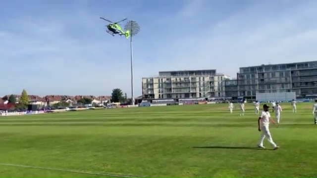 An air ambulance helicopter landed on Gloucestershire's County Ground pitch during their County Championship match against Durham