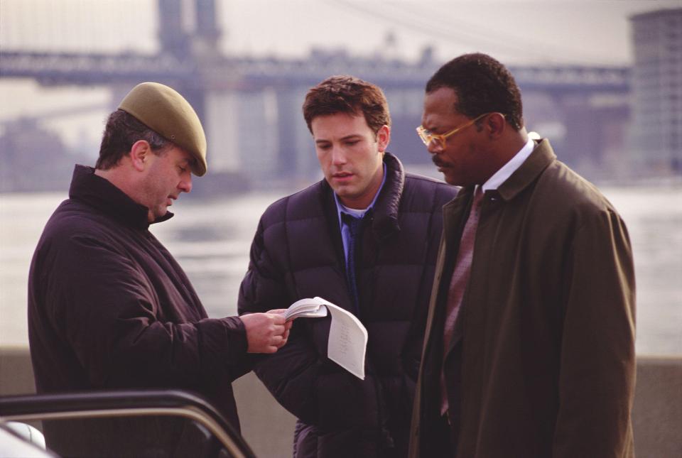 Roger with Samuel L Jackson and Ben Affleck on the set of Changing Lanes