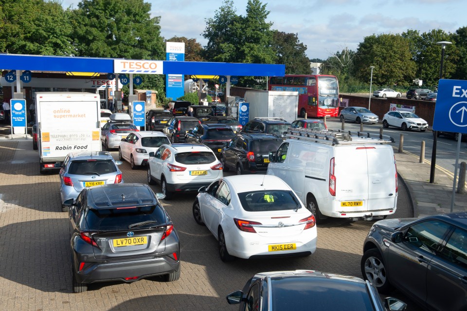 Motorists queuing for up to an hour at a Tesco petrol station in Sidcup, south-east London