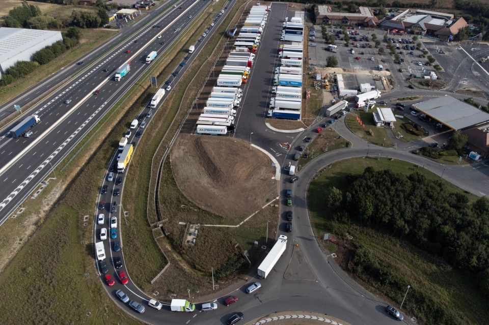 A huge tailback built at the Cambridge Services on the A14, Cambridgeshire