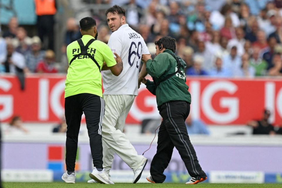 Jarvo was escorted off the field with a bemused look on his face