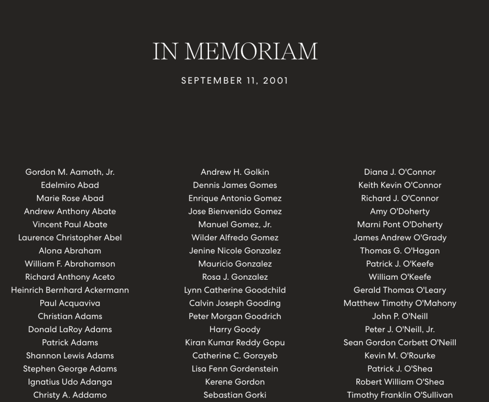 Archewell’s homepage has been blacked out with names of the 9/11 victims