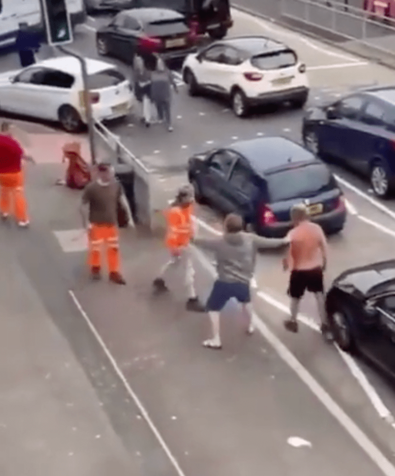 Five men started a brawl in the middle of the queue for petrol in Epping, Essex