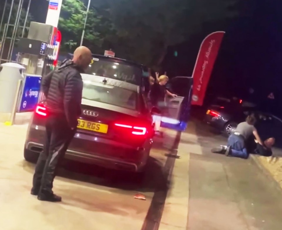 The shocking scenes took place on the petrol station forecourt