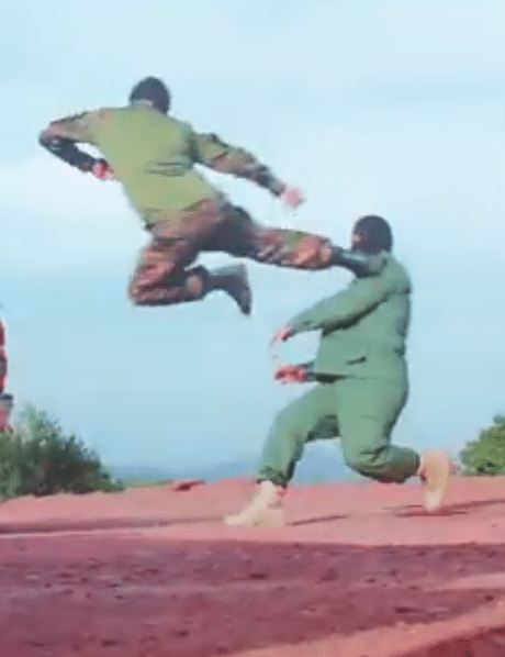 One Taliban fighter did a flying kick in the propaganda package