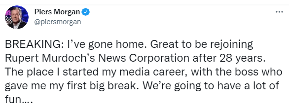 Piers shared his excitement at joining News UK