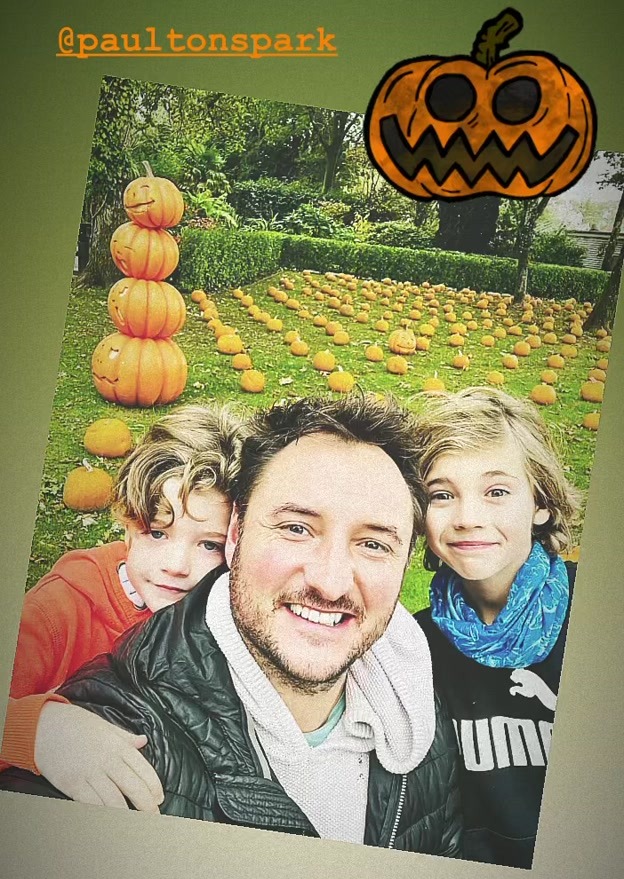 The family were proud as punch outside the neatly-aligned pumpkin patch