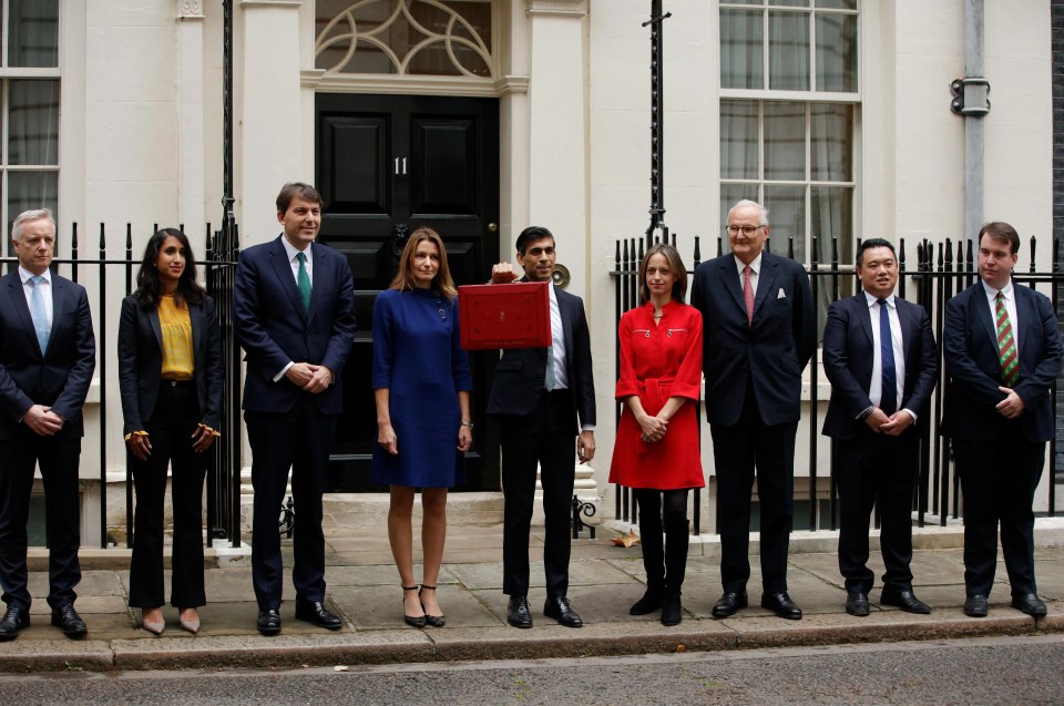 Rishi Sunak with his Treasury team in Downing St today