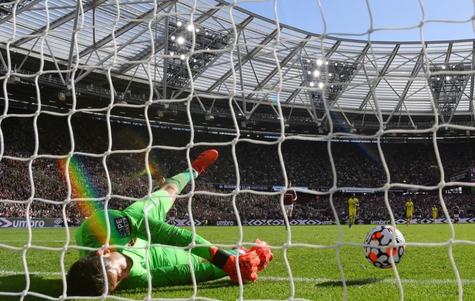 Lukas Fabianski did his best to deny Mbuemo but the ball just crept over the line