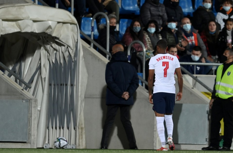 Brewster trudges off after being shown a red card against Andorra on Monday night