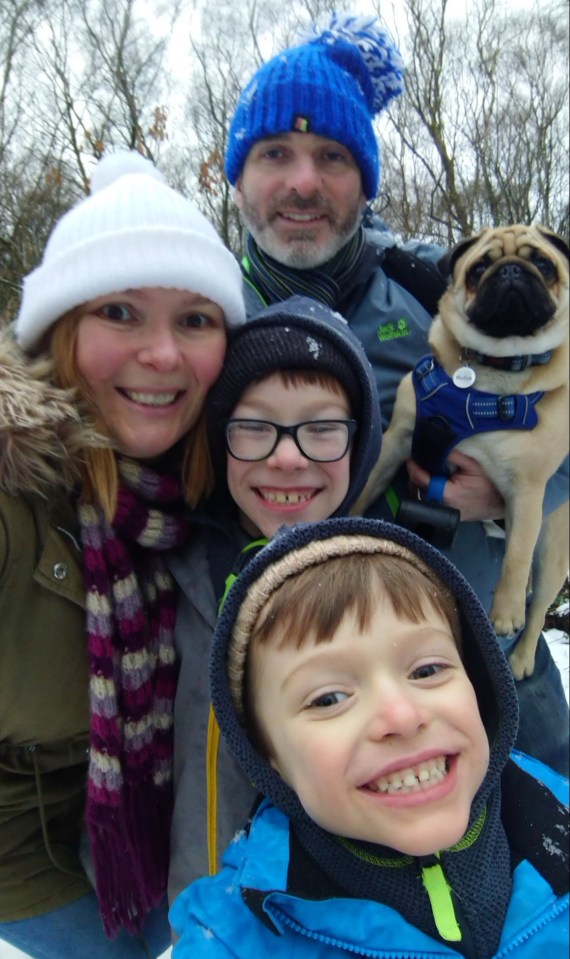 Mum Josie with her husband, two sons and their dog