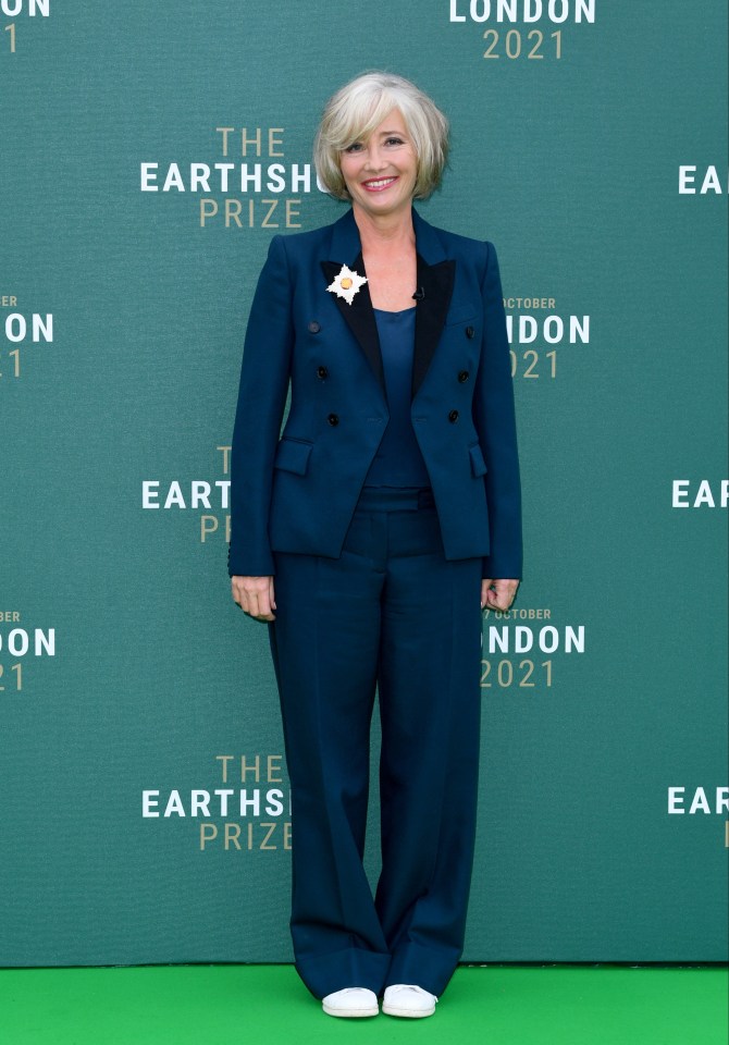 Dame Emma Thompson cut a stylish figure in blue